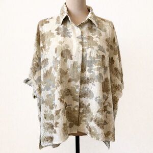 AnnieWear Neutral Floral Oversized Button-Up Blouse M